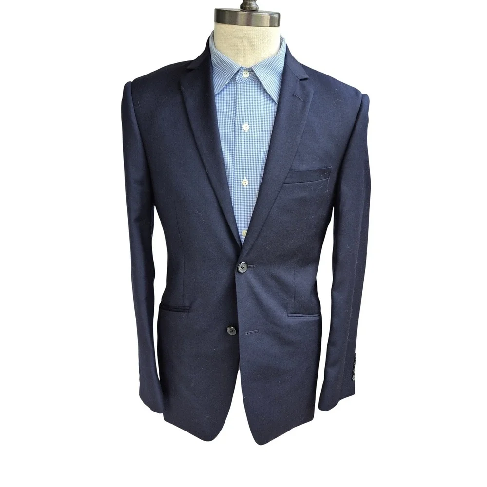 Combatant Gentlemen Dark‎ Navy Blue Wool Slim Fit Blazer Sport Coat 38R